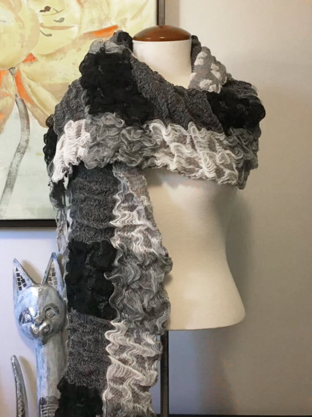 Voluminous Whimsigoth Y2K Black White Grey Tasseled Scarf